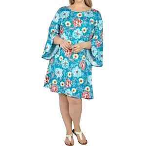 Ruby Rd Woman Wildflower Puff Printed Flounce Sleeve A Line Dress Sz 2X Stretch